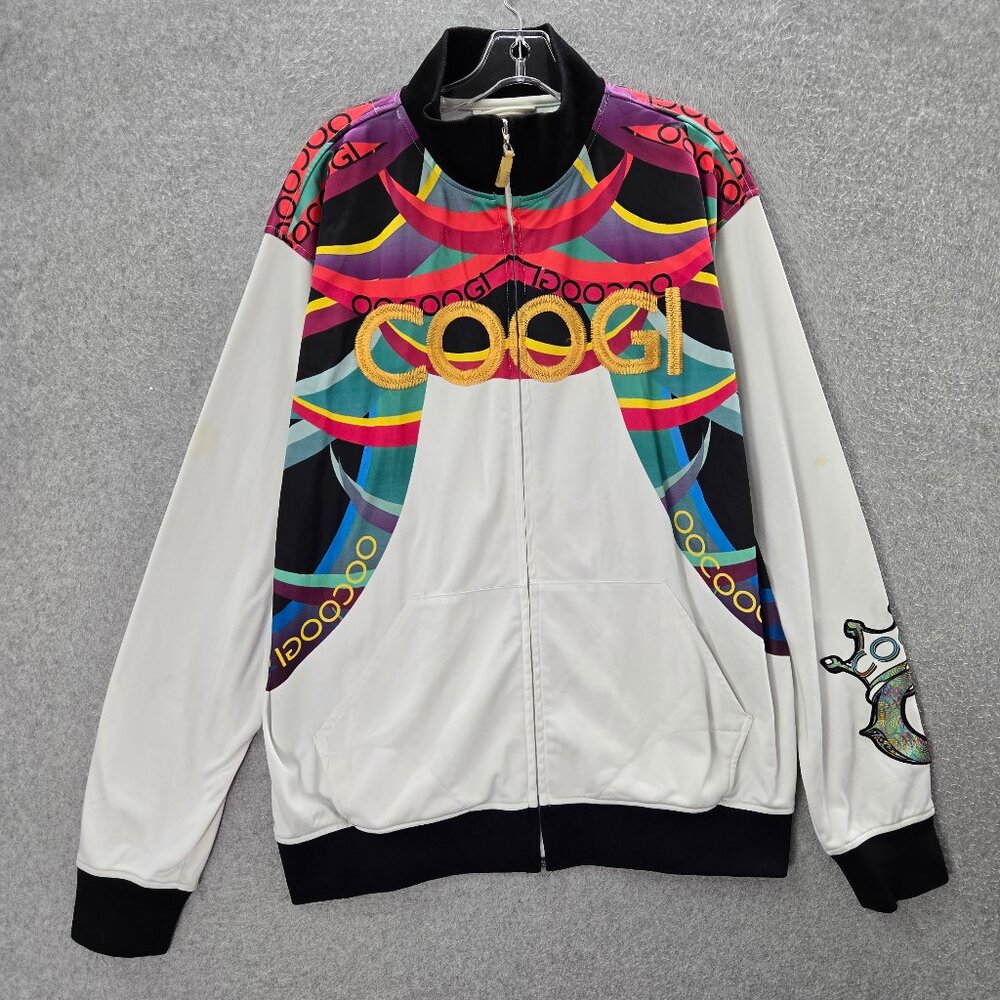 VINTAGE Coogi Men Jacket XL White Crown Embroidered Pockets Full Zip READ